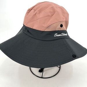 SunSeeker Women’s Sun Hat Pink Gray Ponytail Hole Wide Brim One Size‎ NWOT